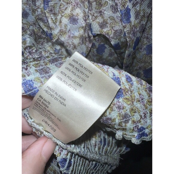 Free People Beatrice Top Womens L Floral Lace Smocked Lace Up Neckline Fairy - Picture 7 of 11